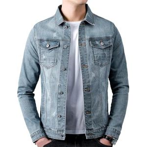 Dvbfufv Mannen Lente Casual Katoen Denim Jas Mannen Vintage Klassieke Mode Slim Gewassen Denim Jas Mannelijke Kleding, Grijs, XL