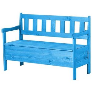 KADAX Tuinbank, 120 x 47 x 81,5 cm, bankkist van houtvezelplaat, zitbank met opbergruimte en rugleuning, weerbestendige houten bank voor tuin, balkon, 120 cm, blauw