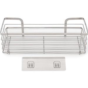 Intirilife zelfklevend doucheplankje in zilver - 35 x 14 x 13,5 cm - Badplankje, organiser voor shampoo, kruiden - Badhouder, shampoohouder Mandje met badaccessoires Kruidenrekje zonder boren