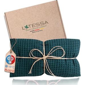 LATESSA® Kersenpitkussen, 100% linnen, modern en duurzaam, extra hoogwaardig, korrelkussen voor magnetron, nek, schouder, buik en rug, warmtekussen voor baby's, kinderen en volwassenen, blauw