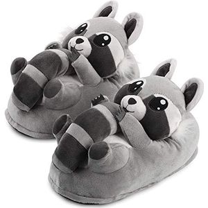 corimori - Pantoffels - Grijs/Zwart - Wasbeer Lina - Uniseks - Eenheidsmaat 34-44