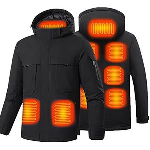Verwarmde jas voor heren, 9 verwarmingszones USB-oplader Warme winterjas Verwarmde hoodie, voor skiën, jagen, wandelen,zwart,XL