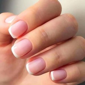 24 stuks Franse tip kunstnagels - kort vierkant roze met witte punt/volledige dekking lijm op nagels/Franse nepnagels voor vrouwen en meisjes nail art (Franse witte punt), Franse witte punt