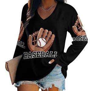 I Love Baseball Ball Nieuwigheid Dames Blouse Tops V-hals Tshirt Voor Legging Lange Mouw Casual Trui