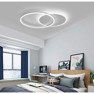 LED Plafondlamp Woonkamer Metalen Verlichting Dimbaar met Afstandsbediening Ring Ceiling Light Acryl Hanglamp voor Slaapkamer Studeerkamer Kinderkamer Oogbescherming Kroonluchter,White,2 Ringe