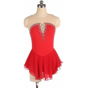 UPPJPBSW Dames Ijsfiguurschaatsjurk Stretch Mesh Diamant Mouwloos Ijsdanspak Competitie Dans Meisjes,Rood,L