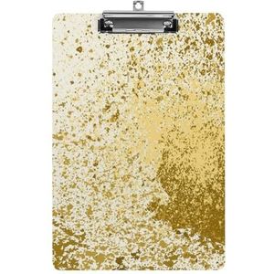 Goudverf Splash Splatter Grappig Klembord met Sterke Metalen Clip A4 Letter Size Acryl Clip Board met Gat om op te hangen