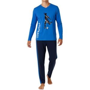 In One Clothing Lange jongenspyjama, zachte single-jersey van 100% katoen, blauw voetbal, 140
