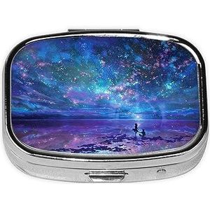 Mini vierkante pillendoos, medicijnorganizer, noorderlicht draagbare EHBO-doos, reispillendoos met 2 vakken, kleine pillendoos voor zak of portemonnee