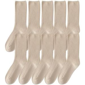 YIJIANUO 10Pairs Retro Vrouwen Katoen Losse Sokken Herfst Winter Breien Effen Kleur Lange Zwart Roze Koreaanse Japanse Student Meisjes, Beige, One size