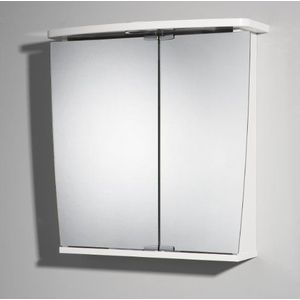 Jokey Numa Spiegelkast zonder handgrepen, badkamerspiegelkast van MDF 58 cm breed, LED-verlichting en stopcontact | wit