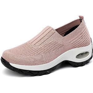 Wandelschoenen voor dames Luchtkussen Slip-on ademende mesh-sneakers Lichtgewicht dikke bodem hardloopschoenen Comfortabele Plantaire Fasciitis-schoenen(Roze,39 EU)