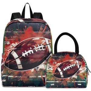 RPLIFE American Football on a Football Field Kids Bag Set grote waterdichte lunchtas, boekentassen met lunchbox