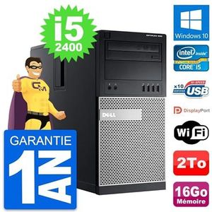 Dell OptiPlex 990 PC centrale eenheid, Intel Core I5-2400, 3,1 GHz, 16 GB DDR3 RAM, 2 TB harde schijf, Windows 10, 36 cm x 17,5 cm x 41,7 cm