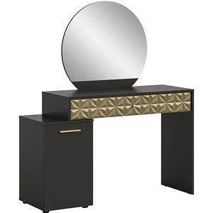 xonox.home Prisma X76J5T67 kaptafel bureau kaptafel cosmetische tafel in zwart melamine, afwerking goud Nb. ca.117x138x42cm