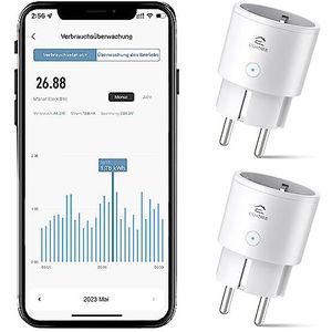 EIGHTREE Smart Plug met Stroomverbruikmeter, Mini Alexa Stopcontact met Spraakbesturing en Timer voor Smart Home, Compatibel met Alexa en Google Home, 2,4 GHz WiFi, Set van 2