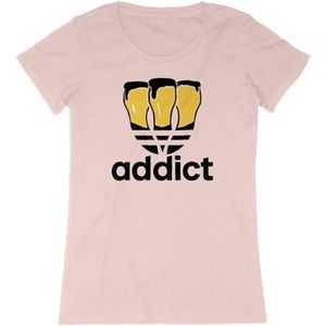 Addict T-shirt - voor dames - bedrukt in Frankrijk - 100% biologisch katoen - verjaardagscadeau Apéro Original Grappig, Roze, XS