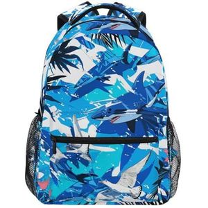 KAAVIYO Camouflage blauwe haai vogel rugzak boekentas voor jongen meisje tieners reizen laptop schoudertas voor vrouwen mannen, Kunst Mode, M