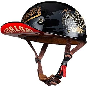 LPXPLP Motorcycle Jethelm DOT Goedgekeurde Halve Helm Duitse Stijl Skull Cap-Helm Motorbike Cruiser Scooter Coole Helm Voor Mannen En Vrouwen Baseball Cap-Helm 1,M