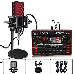 Geluidskaartset, Bluetooth-geluidskaart Microfoon Audio USB-headset Webcast Live-geluidskaartinterface Externe USB-geluidskaart for zingen(G3 With L9 Red)