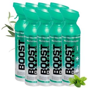 Boost Oxygen - Zuurstof - Natuurlijk, 95% Zuivere Zuurstof - Zuurstoffles voor Concentratie, Recuperatie, Energie, Stemming, Groot - 72L, 8x9L (8x Stuks - 1200 Inhaleringen) - Menthol-Eucalyptus