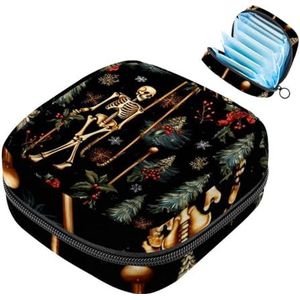 MUOOUM Kerst Cane Skull Maandverband Opbergtas Menstruatie Pad Tas Draagbare Menstruatie Cup Pouch met Rits voor Tiener Meisjes Vrouwen Dames