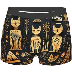 501 Egyptische Katten Hiërogliefen Zwart Goud Vintage Heren Ondergoed Trunks Cool Boxer Slips Stretchy Boxer Broek Zachte Boxers Shorts, Boxer Slips 3099, M