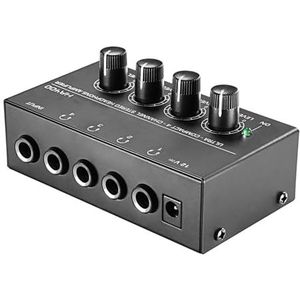 Versterker, 4 kanalen mini-hoofdtelefoonversterker HA400 ultracompacte stereo-audioversterker met voedingsadapter 10 MHz oortelefoonversterker for muziek(Black with plug)