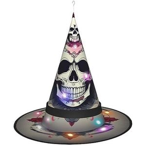 SSIMOO Skull Yoga Halloween heksenhoed voor dames - led-lichtgevende pet - ideaal voor feesten en rollenspellen