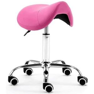 JAVPTAV Professionele kruk met wieltjes, van kunstleer, zitverhoging, verstelbare draaikruk, draagvermogen 150 kg, rozerood