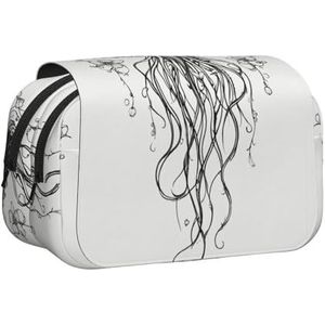 JEJEA Kwallen Patroon Print Pen Etui Potlood Case Houder voor Potloden Make-up Multifunctionele Organizer Doos voor Adluts, Zwart, Eén maat, Toilettas