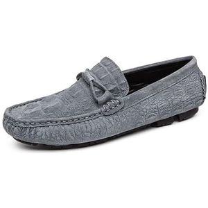 Comodish Mens Loafers Solid Color Crocodile Print Driving Style Loafer Nubuck Leather Flexible Flat Heel Comfortable Party Wedding Slip On (Color : Grey, Size : 41 EU)