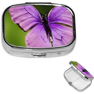 Pillendoos, paarse vlinder-pillen-organizer, 2 vakken, kleine pillendoos voor portemonnee of tas, reis-pillendoos, draagbare pillendoos, vitamine-organizer