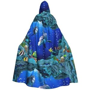 Bxzpzplj 3d Onderwater Wereld Vis Dolphi Print Carnaval Hooded Cape Voor Volwassenen, Heks Vampier Cosplay Kostuum Mantel, Carnaval Feesten