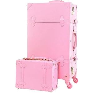 Koffer Bagage Vintage Bagagesets, 2-delige Spinnerwielen, Reiskoffers Met Harde Schaal Reiskoffer (Color : Pink, Size : 12+20inch)