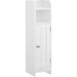 VASAGLE toiletkast, badkamermeubel, badkamerkast, smalle badkamerplank, verstelbare planken, ruimtebesparend, eenvoudige montage, wit BBC310W01