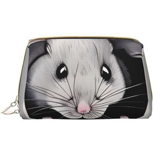 Grijze Rat draagbare cosmetische tas, reistas, uniseks, ritssluiting, geschikt voor dagelijks gebruik, Wit, Eén maat