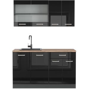 Vicco Kitchenette R-Line Solid antraciet zwart 140 cm moderne keukenkasten keukenmeubel