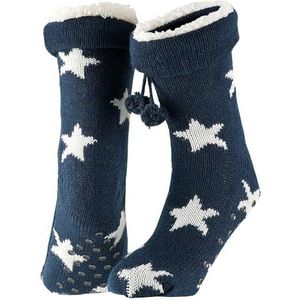 Morethansocks - Slofsokken dames - Stars- Navy Blauw - Maat 36/41-1-Paar - Huissok - Fluffy sokken - Slofsokken anti slip - Anti slip sokken - Warme sokken - Winter sokken