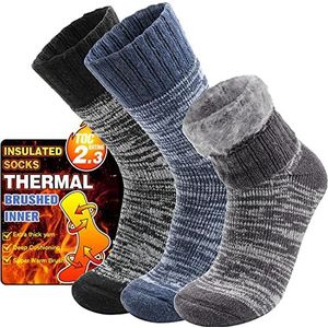 Welwoos Thermosokken Warme Wintersokken Dikke Kuschelsokken Skisokken Werk Sokken Outdoorsokken Kerstsokken Dames Heren Sokken Cadeaus Kerst Winter Christmas Socks (Blauw, M)