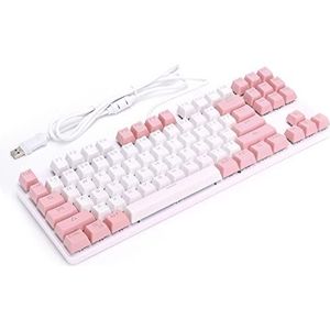 Bedraad USB-gamingtoetsenbord met Multimediaknoppen, 2 Kleuren Gaming ABS Mechanisch Toetsenbord voor Algemene Desktop- en Notebookcomputers Computer(wit en roze)