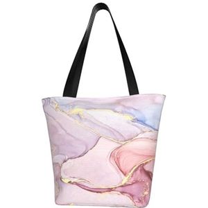 BeNtli Schoudertas, canvas draagtas grote tas vrouwen casual handtas herbruikbare boodschappentassen, roze marmer, zoals afgebeeld, Eén maat