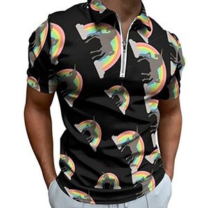 Regenboog Eenhoorn Half Zip-up Polo Shirts Voor Mannen Slim Fit Korte Mouw T-shirt Sneldrogende Golf Tops Tees XL