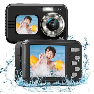 4K onderwatercamera, 3,3 meter waterdichte camera met 64 GB-kaart, 48 MP autofocus, dual-screen selfie-onderwatercamera, geschikt for snorkelen(Blue)