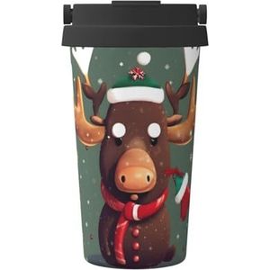 EdWal Grappige kerst eland hoofd print 500 ml koffiemok, geïsoleerde camping mok met deksel, reisbeker, geweldig voor elke drank