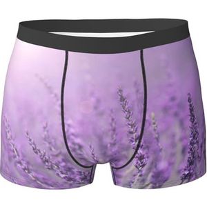 ZJYAGZX Romantische paarse lavendelprint heren boxerslips - comfortabele ondergoedbroek, ademend vochtafvoerend, Zwart, M