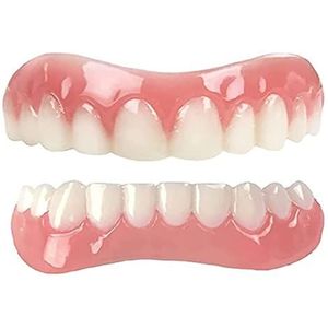 Silica Prothese Tanden Tandverzorging Fineer Boven-onder Kunstgebit Herbruikbaar Onmiddellijke reparatie van gebarsten of ontbrekende tanden voor een perfecte glimlach Unisex,1 pair