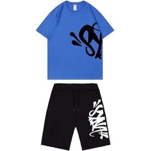 Syna World Katoenen Heren-T-shirt,Trainingsbroek,Zomer Kort T-shirt,Wit, Zwart, Grijs,casual Unisex Sweatsuit-set,2-delige Set Tops En Shorts(Color:4,Grootte:XXL)