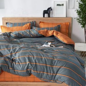 Treer Beddengoedset, 3-delig, zachte microvezel, ademend, modern, tartan, dekbedovertrek met 1 dekbedovertrek + 2 kussenslopen (oranjegrijs, 200 x 200 cm)