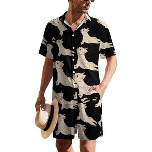 Franse Bulldog Yoga Hawaïaans pak voor heren, set van 2 stuks, strandoutfit, shirt en korte broek, bijpassende set